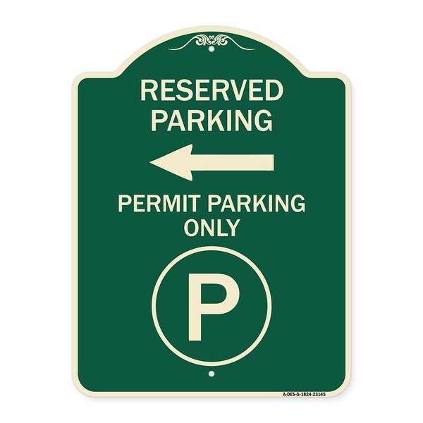 Reserved Parking Permit Parking with Symbol and Left Arrow Aluminum Sign, 24" x 18", G-1824-23145